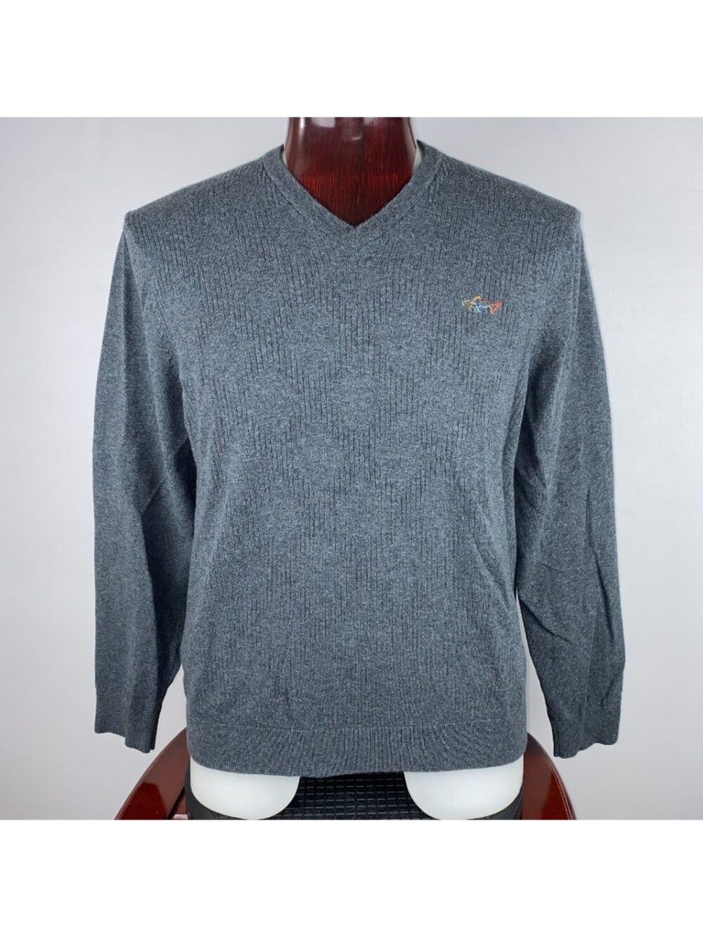 Greg Norman For Tasso Elba Sweater Mens XL V-Neck Ribbed Argyle Diamond Golf